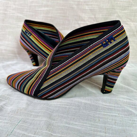 UNITED NUDE Fold Mid Ankle Boot Size 39 US 8.5 Mod Avant Garde Rainbow Striped - Picture 1 of 7